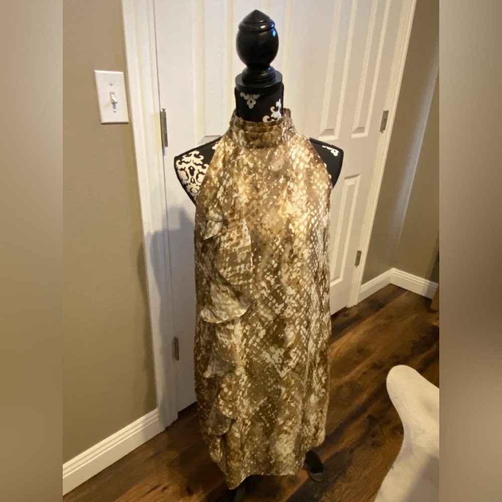 Cato Women’s Snake Skin Print Ruffle Mock Neck Dress Size Medium